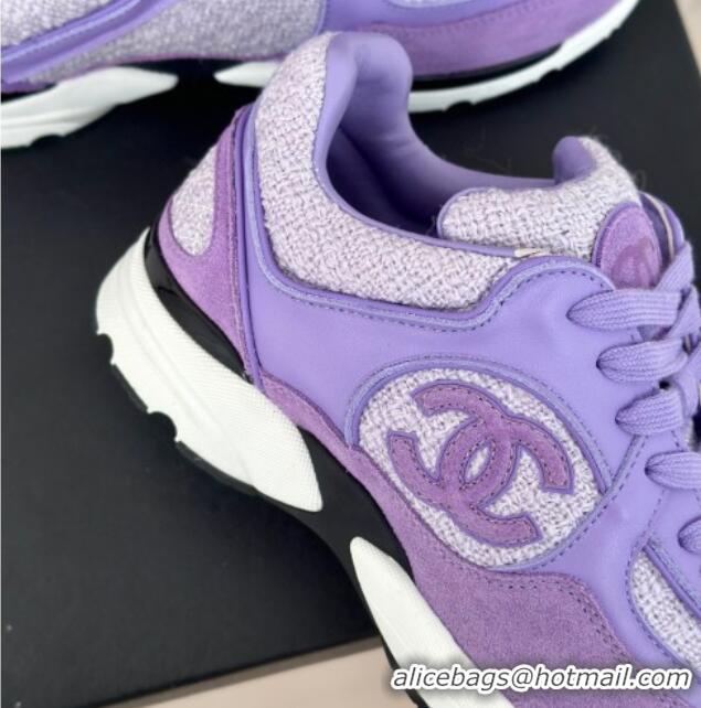 Duplicate Chanel Wool Tweed, Calfskin & Suede Sneakers Purple 7230062