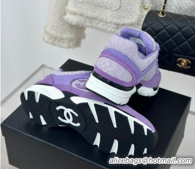 Duplicate Chanel Wool Tweed, Calfskin & Suede Sneakers Purple 7230062