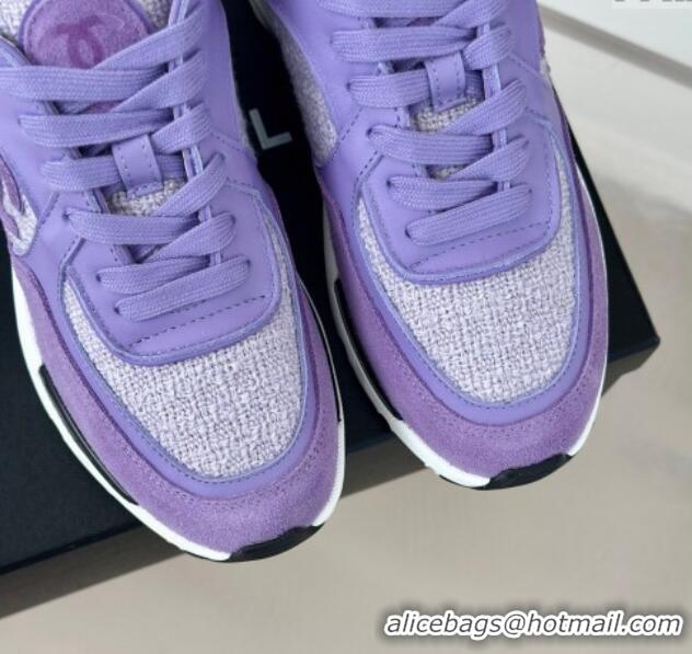 Duplicate Chanel Wool Tweed, Calfskin & Suede Sneakers Purple 7230062