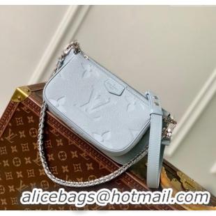 Famous Brand Louis Vuitton Multi Pochette Accessoires in Grained Monogram Leather M47173 Blue Washed 2024