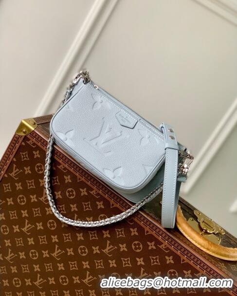 Famous Brand Louis Vuitton Multi Pochette Accessoires in Grained Monogram Leather M47173 Blue Washed 2024