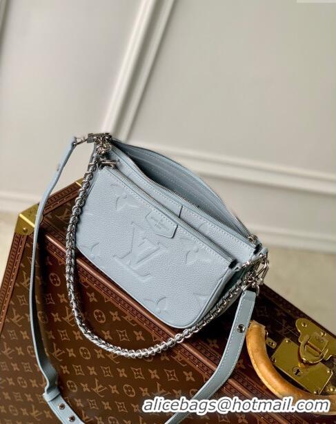 Famous Brand Louis Vuitton Multi Pochette Accessoires in Grained Monogram Leather M47173 Blue Washed 2024