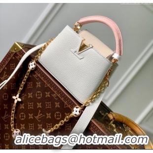 Promotional Louis Vuitton Capucines Mini Bag with Flower Chain in Taurillon Leather M20708 White/Pink 2024