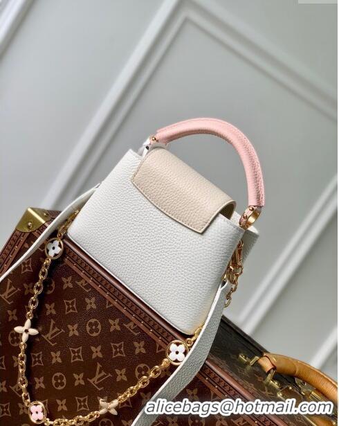 Promotional Louis Vuitton Capucines Mini Bag with Flower Chain in Taurillon Leather M20708 White/Pink 2024