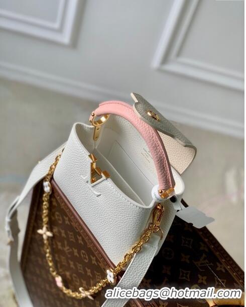 Promotional Louis Vuitton Capucines Mini Bag with Flower Chain in Taurillon Leather M20708 White/Pink 2024