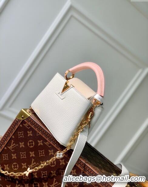 Promotional Louis Vuitton Capucines Mini Bag with Flower Chain in Taurillon Leather M20708 White/Pink 2024