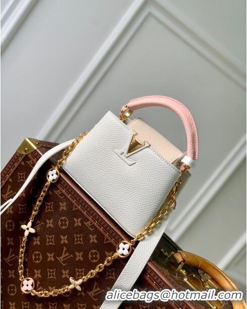 Promotional Louis Vuitton Capucines Mini Bag with Flower Chain in Taurillon Leather M20708 White/Pink 2024