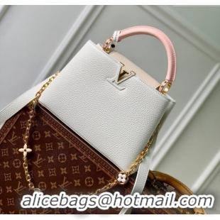 Super Quality Louis Vuitton Capucines BB Bag with Flower Chain in Taurillon Leather M20708 White/Pink 2024