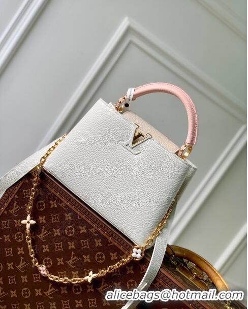 Super Quality Louis Vuitton Capucines BB Bag with Flower Chain in Taurillon Leather M20708 White/Pink 2024