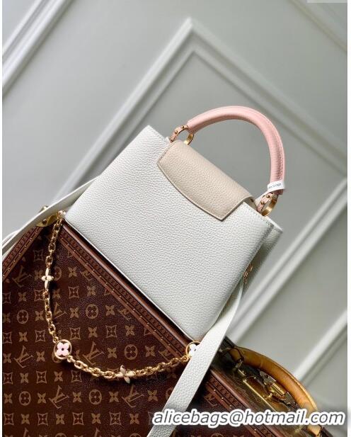 Super Quality Louis Vuitton Capucines BB Bag with Flower Chain in Taurillon Leather M20708 White/Pink 2024