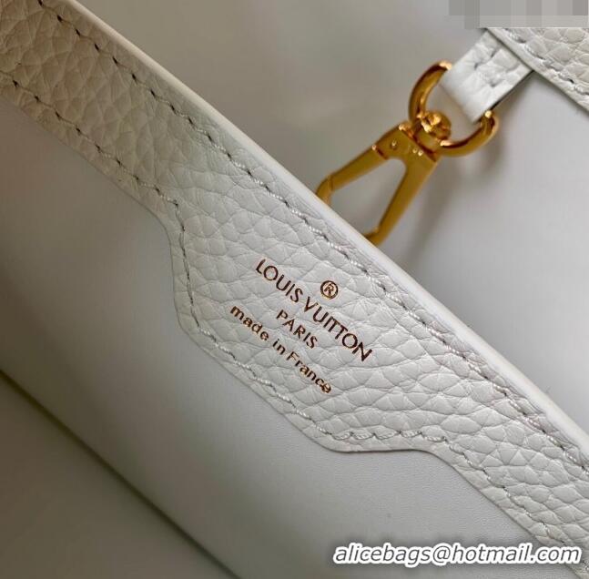 Shop Grade Louis Vuitton Capucines MM Bag with Flower Chain in Taurillon Leather M20708 White/Pink 2024