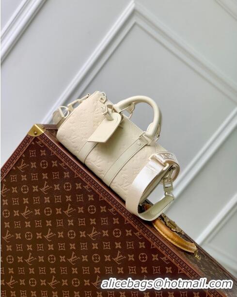 Buy Promotional Louis Vuitton Keepall Bandouliere 25 Bag in Grained Monogram Leather M24434 Beige 2024