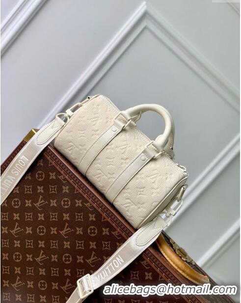 Buy Promotional Louis Vuitton Keepall Bandouliere 25 Bag in Grained Monogram Leather M24434 Beige 2024