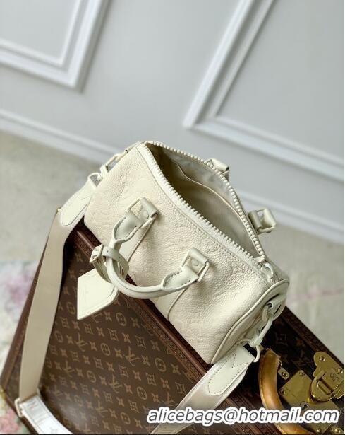 Buy Promotional Louis Vuitton Keepall Bandouliere 25 Bag in Grained Monogram Leather M24434 Beige 2024