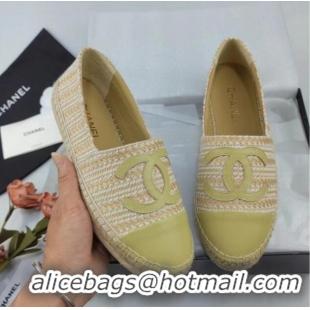 Charming Chanel Tweed & Lambskin Espadrilles Flat Lemon Green 815117