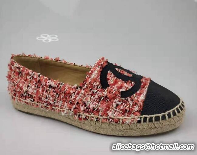 Unique Style Chanel Tweed & Grosgrain Espadrilles Flat Pink 815118