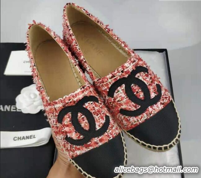 Unique Style Chanel Tweed & Grosgrain Espadrilles Flat Pink 815118