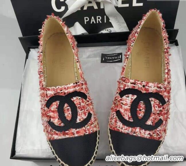 Unique Style Chanel Tweed & Grosgrain Espadrilles Flat Pink 815118