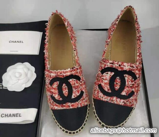 Unique Style Chanel Tweed & Grosgrain Espadrilles Flat Pink 815118