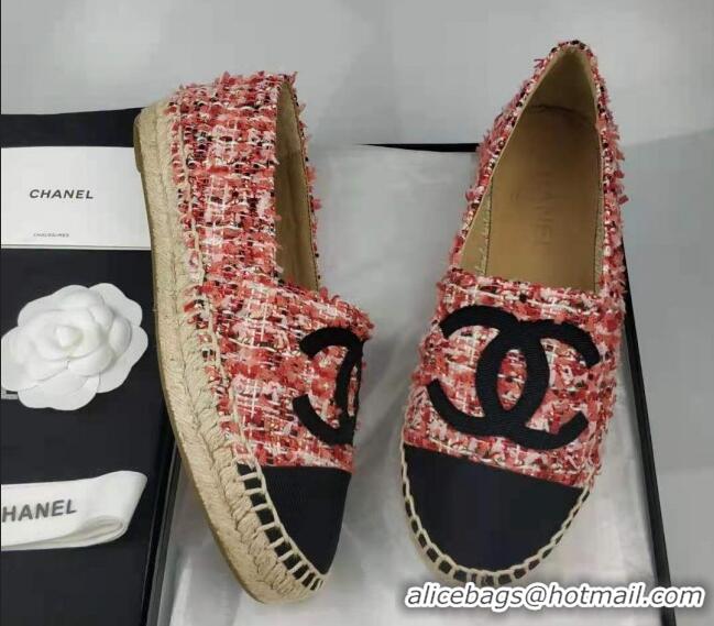 Unique Style Chanel Tweed & Grosgrain Espadrilles Flat Pink 815118