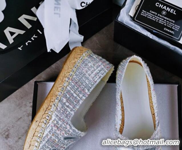 Buy Luxury Chanel Tweed & Lambskin Espadrilles Flat Silver 815119