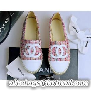 Shop Duplicate Chanel Tweed & Lambskin Espadrilles Flat Pink/White 815120