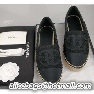 Top Grade Chanel Tweed & Grosgrain Espadrilles Flat Black 815121