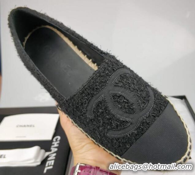 Top Grade Chanel Tweed & Grosgrain Espadrilles Flat Black 815121