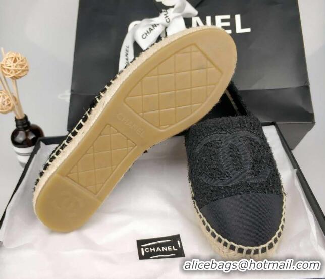 Top Grade Chanel Tweed & Grosgrain Espadrilles Flat Black 815121