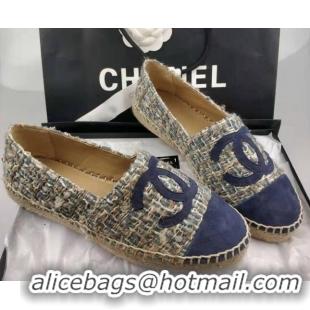 Good Quality Chanel Tweed & Suede Espadrilles Flat Blue 815122