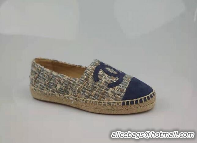 Good Quality Chanel Tweed & Suede Espadrilles Flat Blue 815122