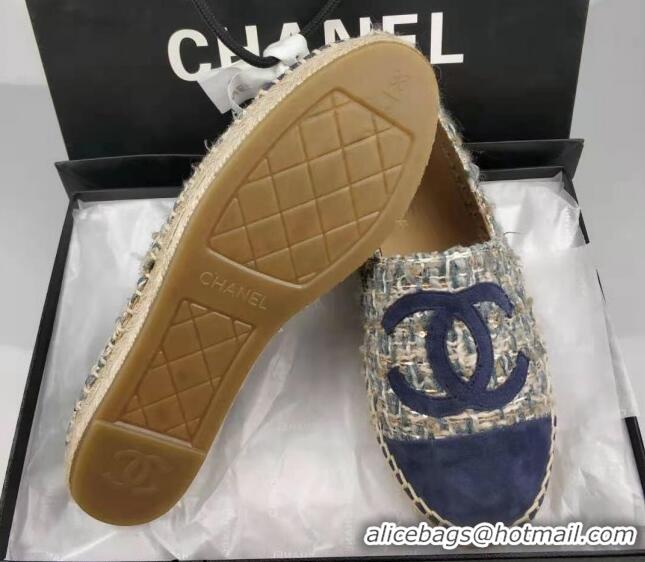 Good Quality Chanel Tweed & Suede Espadrilles Flat Blue 815122