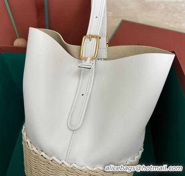 Top Quality Loro Piana Cedar Bucket bag in Supple Calfskin and Wicker L6135 White 2024