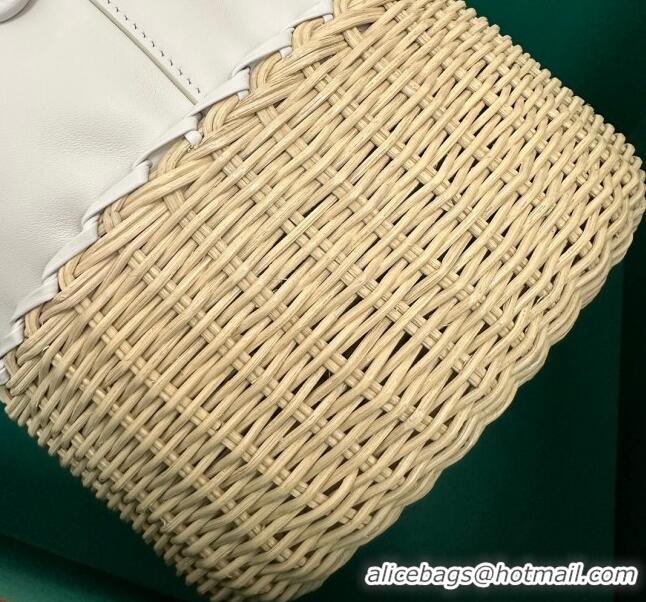 Top Quality Loro Piana Cedar Bucket bag in Supple Calfskin and Wicker L6135 White 2024