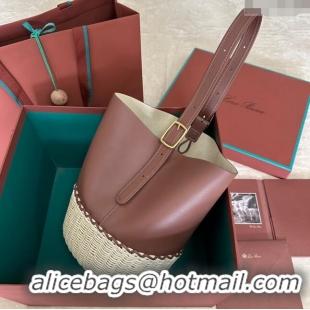 Most Popular Loro Piana Cedar Bucket bag in Supple Calfskin and Wicker L6135 Caramel Brown 2024