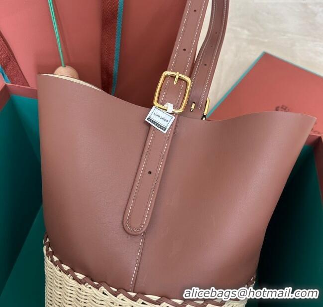 Most Popular Loro Piana Cedar Bucket bag in Supple Calfskin and Wicker L6135 Caramel Brown 2024