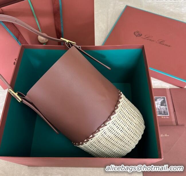 Most Popular Loro Piana Cedar Bucket bag in Supple Calfskin and Wicker L6135 Caramel Brown 2024