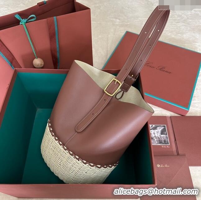 Most Popular Loro Piana Cedar Bucket bag in Supple Calfskin and Wicker L6135 Caramel Brown 2024