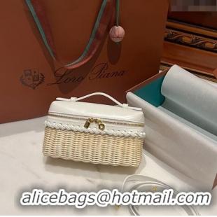 Top Design Loro Piana Extra Pocket L19 East-West bag in Calfskin and Wicker L6137 White 2024