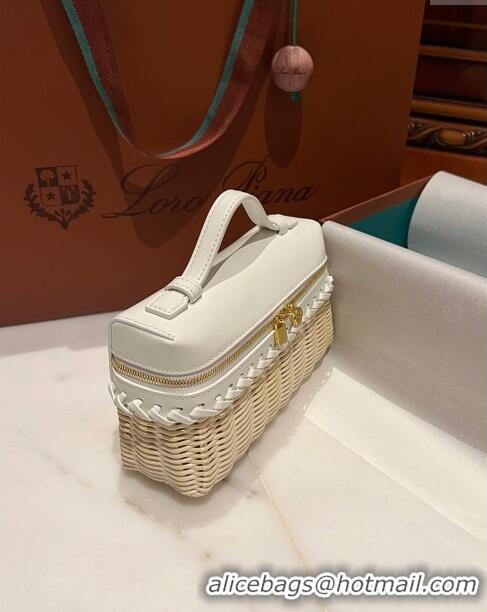 Top Design Loro Piana Extra Pocket L19 East-West bag in Calfskin and Wicker L6137 White 2024