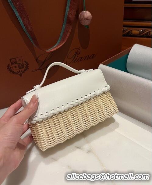 Top Design Loro Piana Extra Pocket L19 East-West bag in Calfskin and Wicker L6137 White 2024