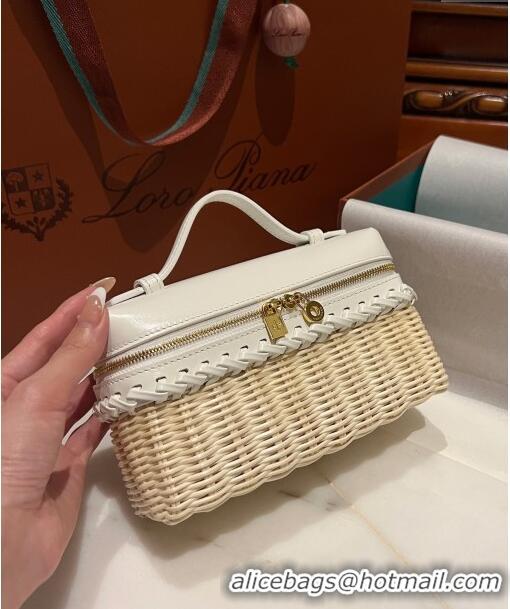 Top Design Loro Piana Extra Pocket L19 East-West bag in Calfskin and Wicker L6137 White 2024