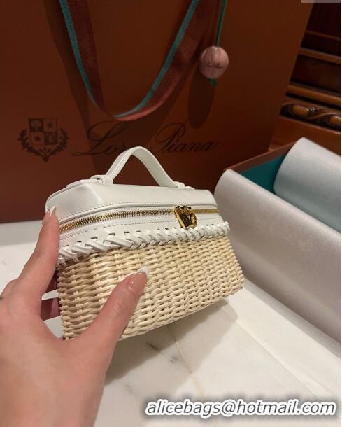 Top Design Loro Piana Extra Pocket L19 East-West bag in Calfskin and Wicker L6137 White 2024