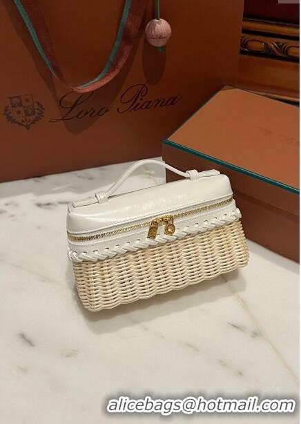 Top Design Loro Piana Extra Pocket L19 East-West bag in Calfskin and Wicker L6137 White 2024