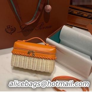 Well Crafted Loro Piana Extra Pocket L19 East-West bag in Calfskin and Wicker L6137 Orange 2024