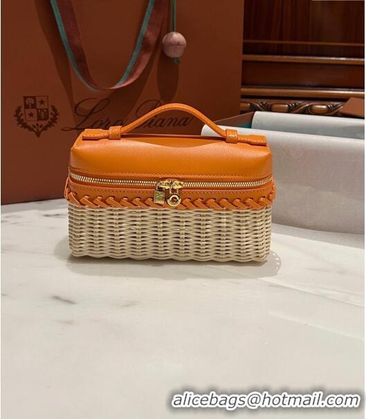 Well Crafted Loro Piana Extra Pocket L19 East-West bag in Calfskin and Wicker L6137 Orange 2024