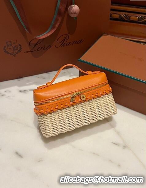 Well Crafted Loro Piana Extra Pocket L19 East-West bag in Calfskin and Wicker L6137 Orange 2024