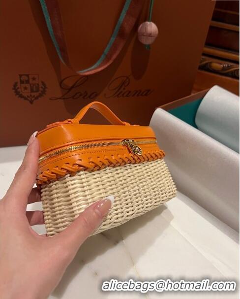 Well Crafted Loro Piana Extra Pocket L19 East-West bag in Calfskin and Wicker L6137 Orange 2024