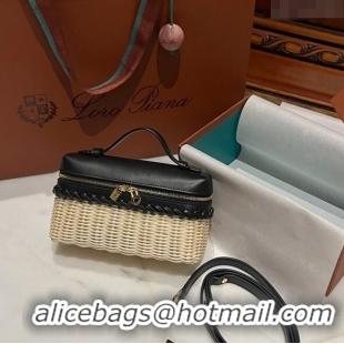 Grade Quality Loro Piana Extra Pocket L19 East-West bag in Calfskin and Wicker L6137 Black 2024