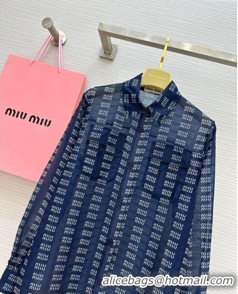 Luxury Discount Miu Miu Sun Protective Shirt M7911 Blue 2024